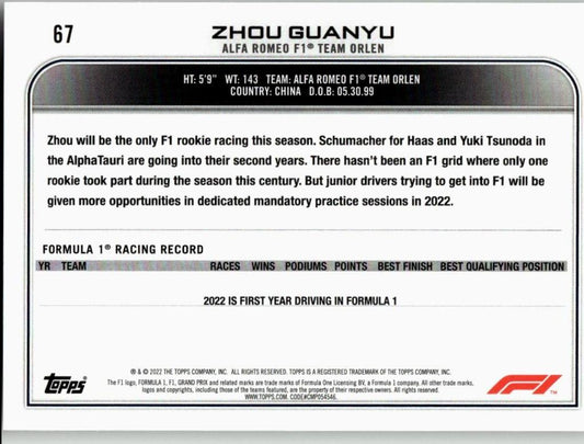 2022 Topps Formula 1 #67 Zhou Guanyu - ChronicCards