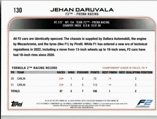 2022 Topps Formula 1 #130 Jehan Daruvala - ChronicCards