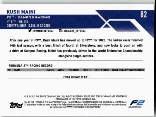 2023 Topps Chrome Formula 1 #82 Kush Maini - ChronicCards