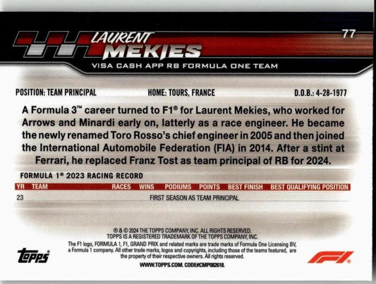 2024 Topps Paddock Pass Formula 1 #77 Laurent Mekies Chrome - ChronicCards