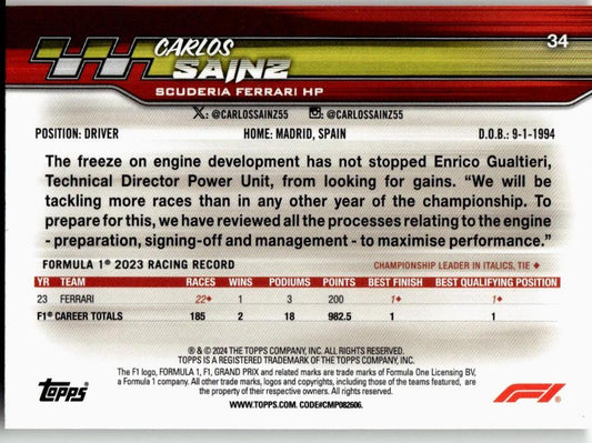 2024 Topps Paddock Pass Formula 1 #34 Carlos Sainz Red Foil - ChronicCards