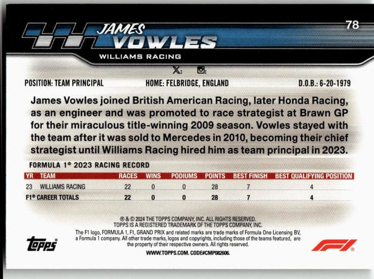 2024 Topps Paddock Pass Formula 1 #78 James Vowles - ChronicCards