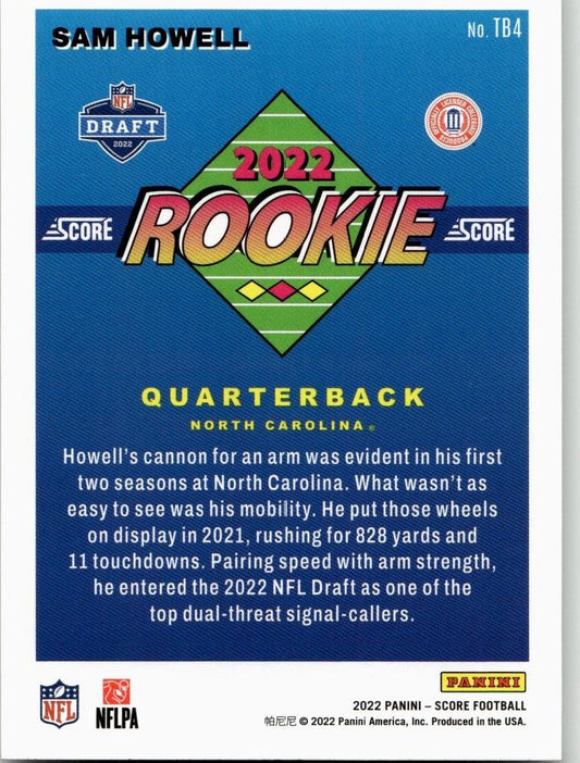 2022 Score #TB4 Sam Howell 1992 Throwback Rookie - ChronicCards
