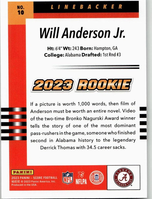 2023 Score #10 Will Anderson Jr. 2003 Throwback Rookies Red - ChronicCards