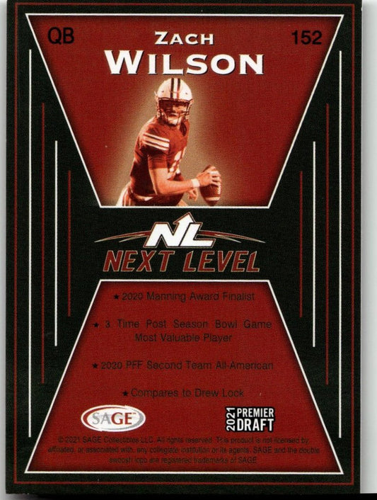 2021 SAGE Premier Draft #152 Zach Wilson Red - ChronicCards