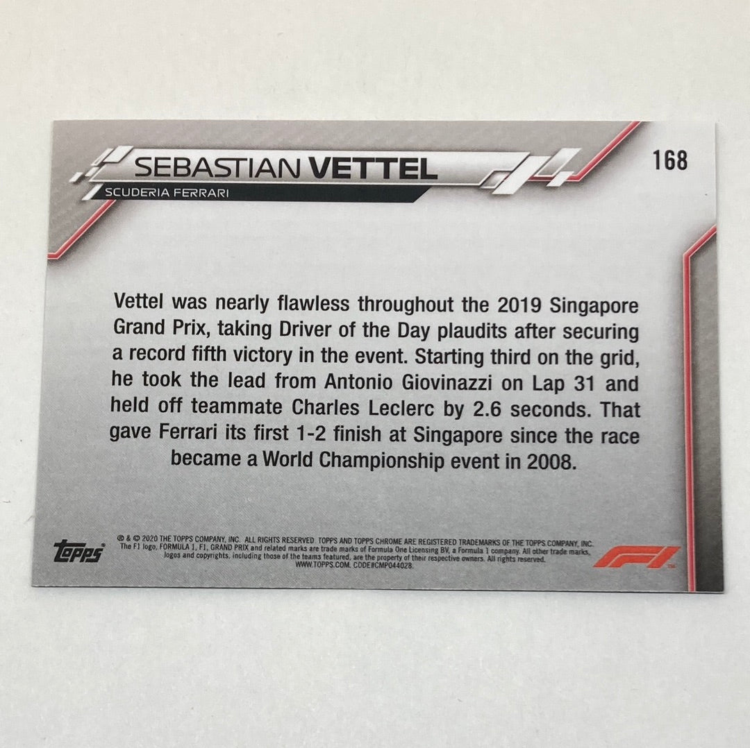 2020 Topps Chrome Sebastian Vettel Base #168 F1 Card