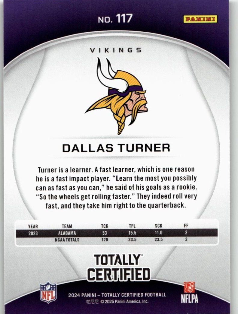 2024 Panini 2024 Panini Totally Certified Football 117 Dallas Turner - ChronicCards