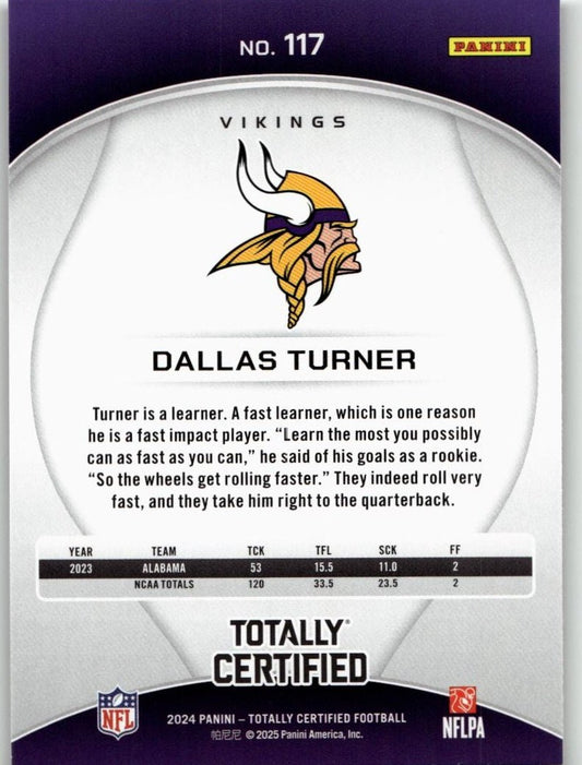 2024 Panini 2024 Panini Totally Certified Football 117 Dallas Turner - ChronicCards
