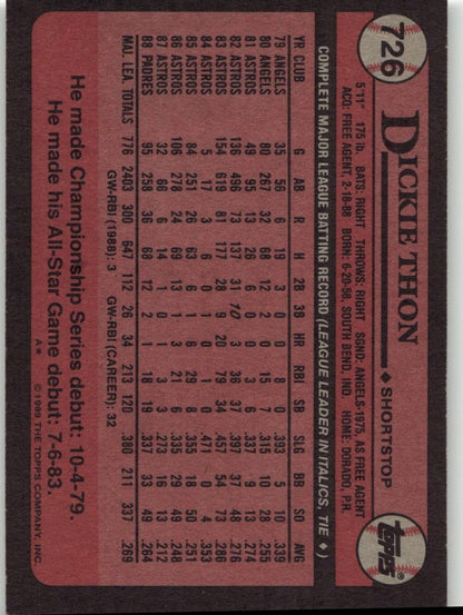 1989 Topps 726 Dickie Thon - ChronicCards