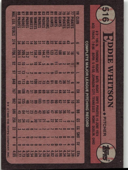 1989 Topps 516 Eddie Whitson - ChronicCards