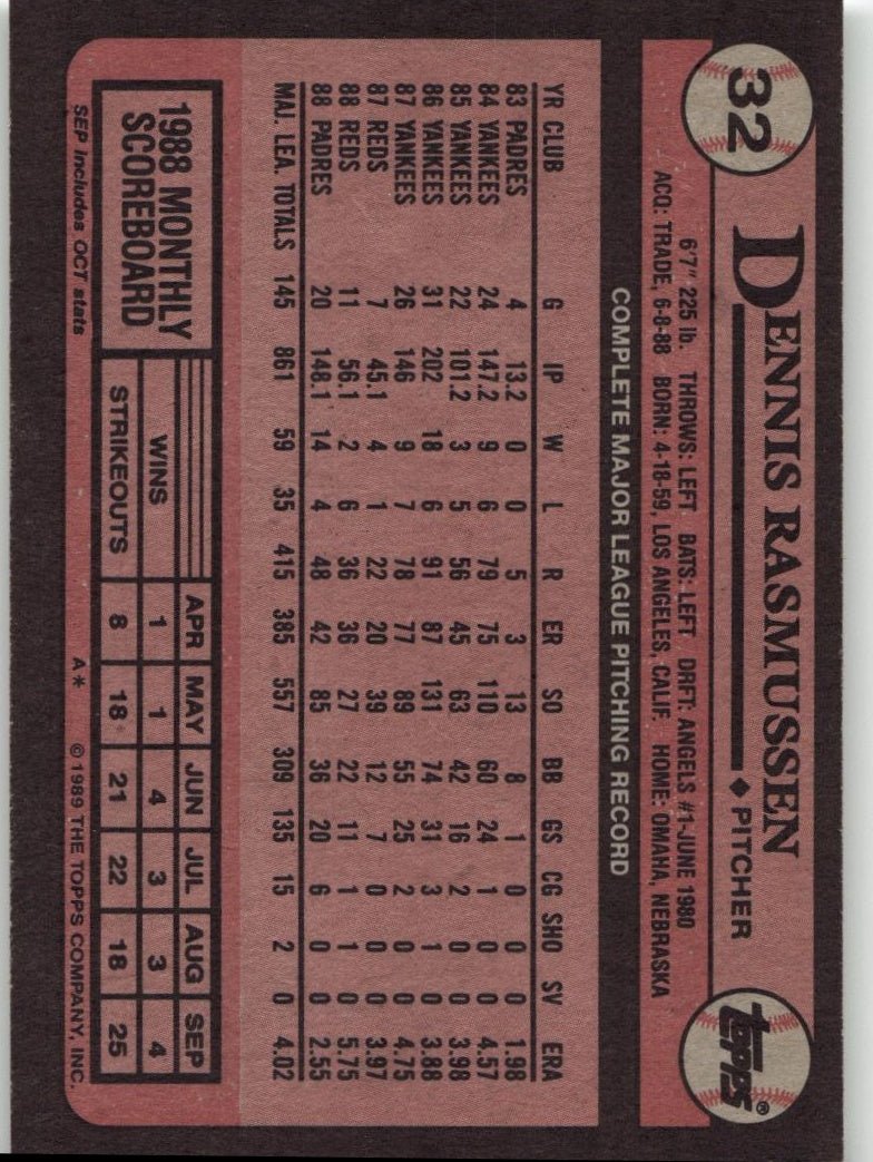 1989 Topps 32 Dennis Rasmussen - ChronicCards