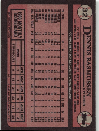 1989 Topps 32 Dennis Rasmussen - ChronicCards