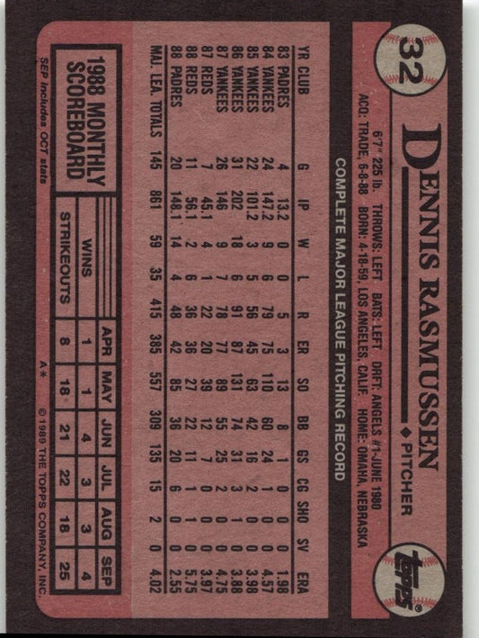 1989 Topps 32 Dennis Rasmussen - ChronicCards