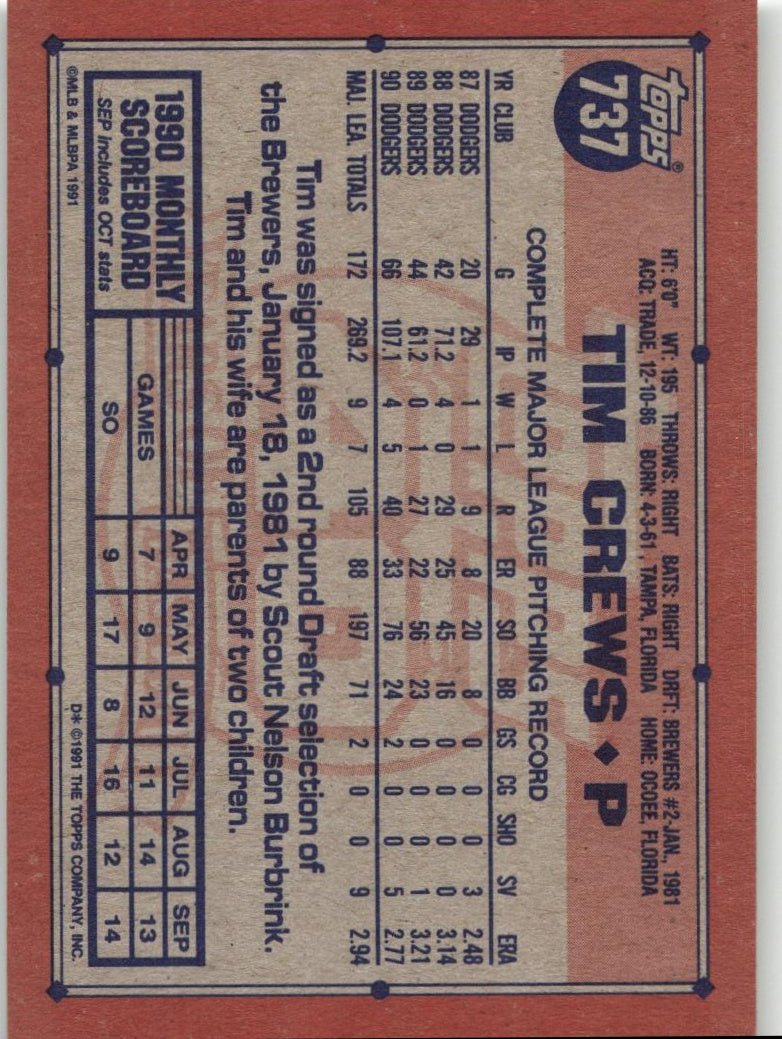 1991 Topps 737 Tim Crews - ChronicCards