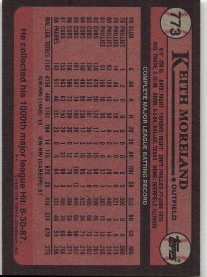 1989 Topps 773 Keith Moreland - ChronicCards