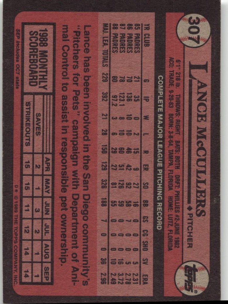 1989 Topps 307 Lance McCullers - ChronicCards
