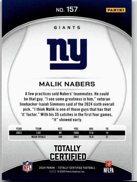 2024 Panini Totally Certified 157 Malik Nabers - ChronicCards