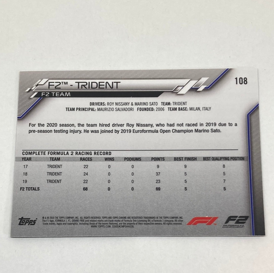 2020 Topps Chrome F2 Trident #108 Base F1 Card