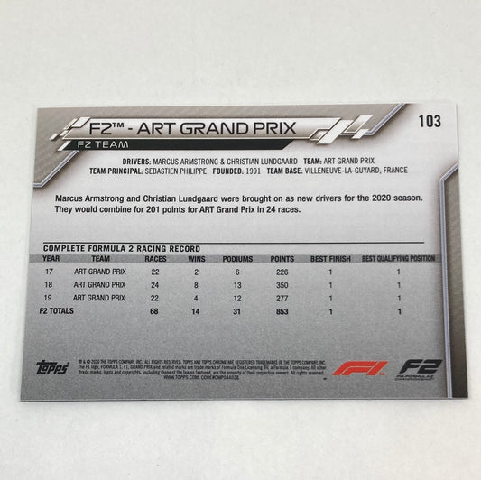 2020 Topps Chrome F2 Art Grand Prix #103 Base F1 Card - ChronicCards