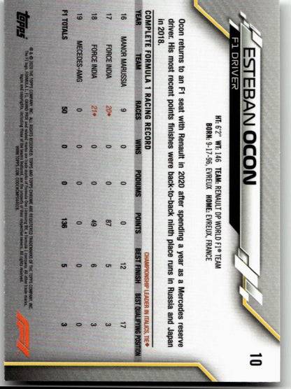 2020 Topps Chrome Formula 1 10a Esteban Ocon - ChronicCards