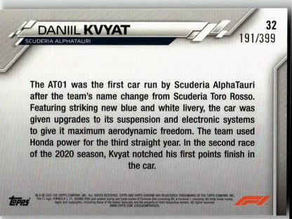 2020 Topps Chrome Formula 1 32 Daniil Kvyat Purple Refractor /399 - ChronicCards