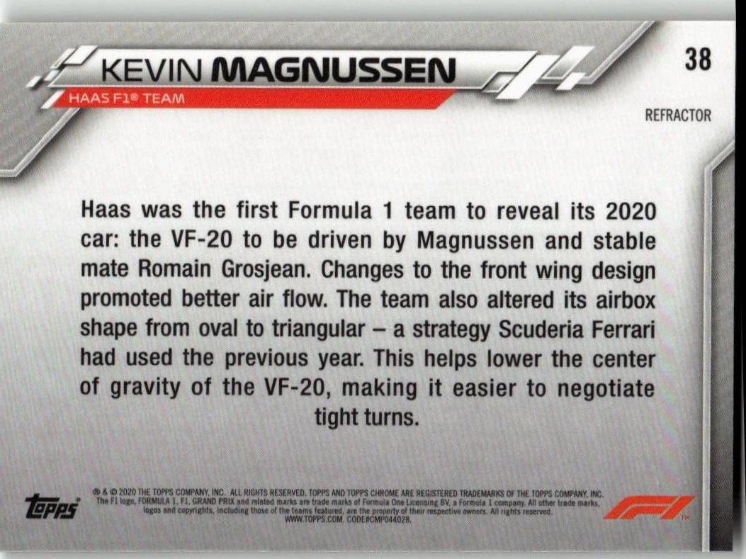 2020 Topps Chrome Formula 1 38 Kevin Magnussen Refractor - ChronicCards