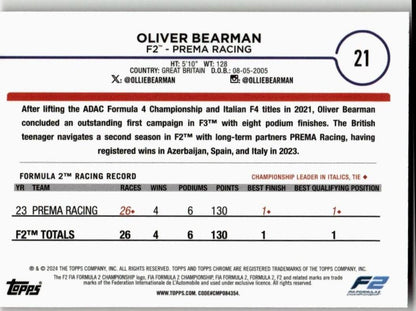 2024 Topps Chrome Formula 1 21 Oliver Bearman Red/Orange - ChronicCards