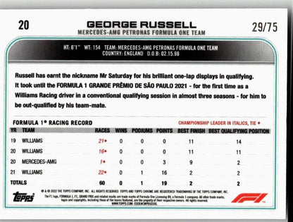 2022 Topps Formula 1 20 George Russell Pink /75 - ChronicCards