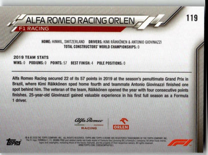 2020 Topps Chrome Sapphire Edition Formula 1 119 Alfa Romeo Racing Orlen - ChronicCards