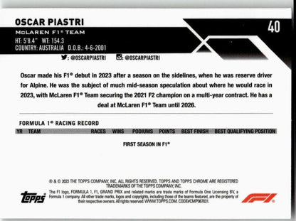 2023 Topps Chrome Formula 1 40 Oscar Piastri - ChronicCards