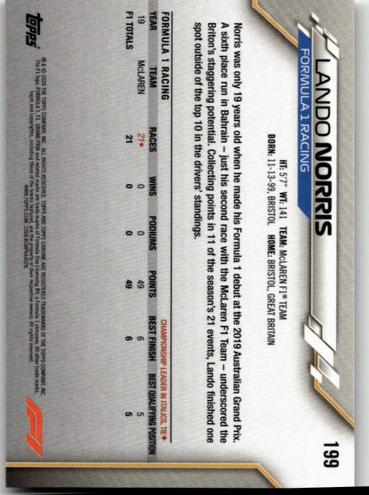 2020 Topps Chrome Formula 1 199 Lando Norris - ChronicCards