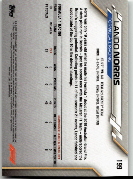 2020 Topps Chrome Formula 1 199 Lando Norris - ChronicCards