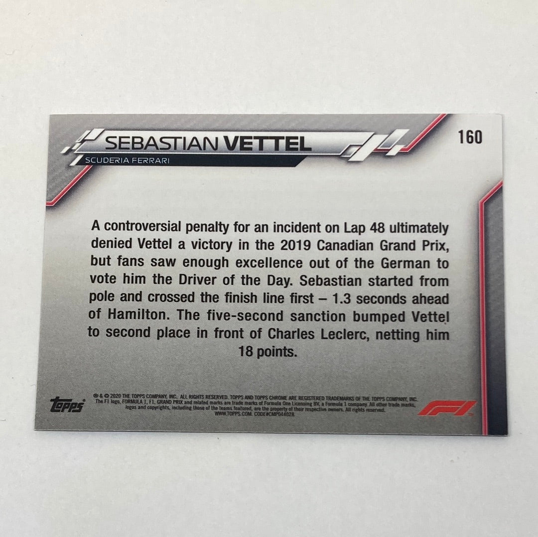 2020 Topps Chrome Sebastian Vettel Base #160 F1 Card