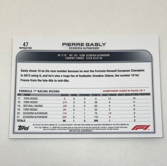 2022 Topps Chrome Pierre Gasly #47 F1 Refractor Cardo - ChronicCards