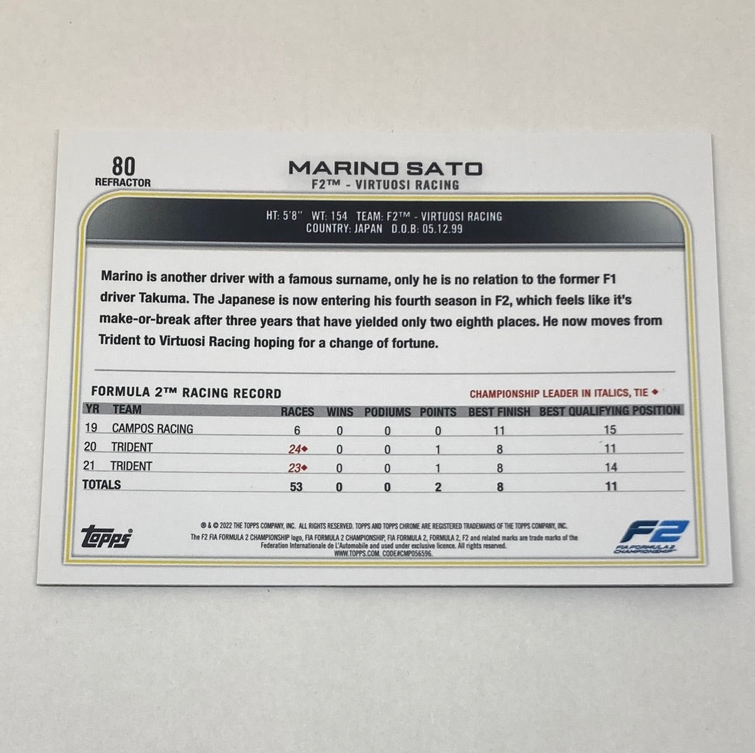 2022 Topps Chrome Marino Sato #80 F1 Refractor Cardo