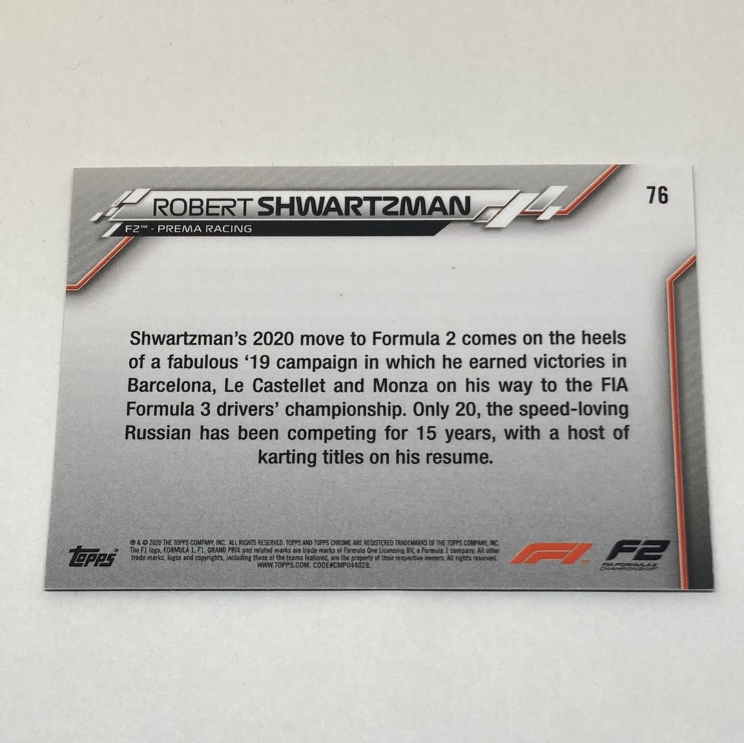 2020 Topps Chrome Robert Shwartzman #76 Base F1 Card