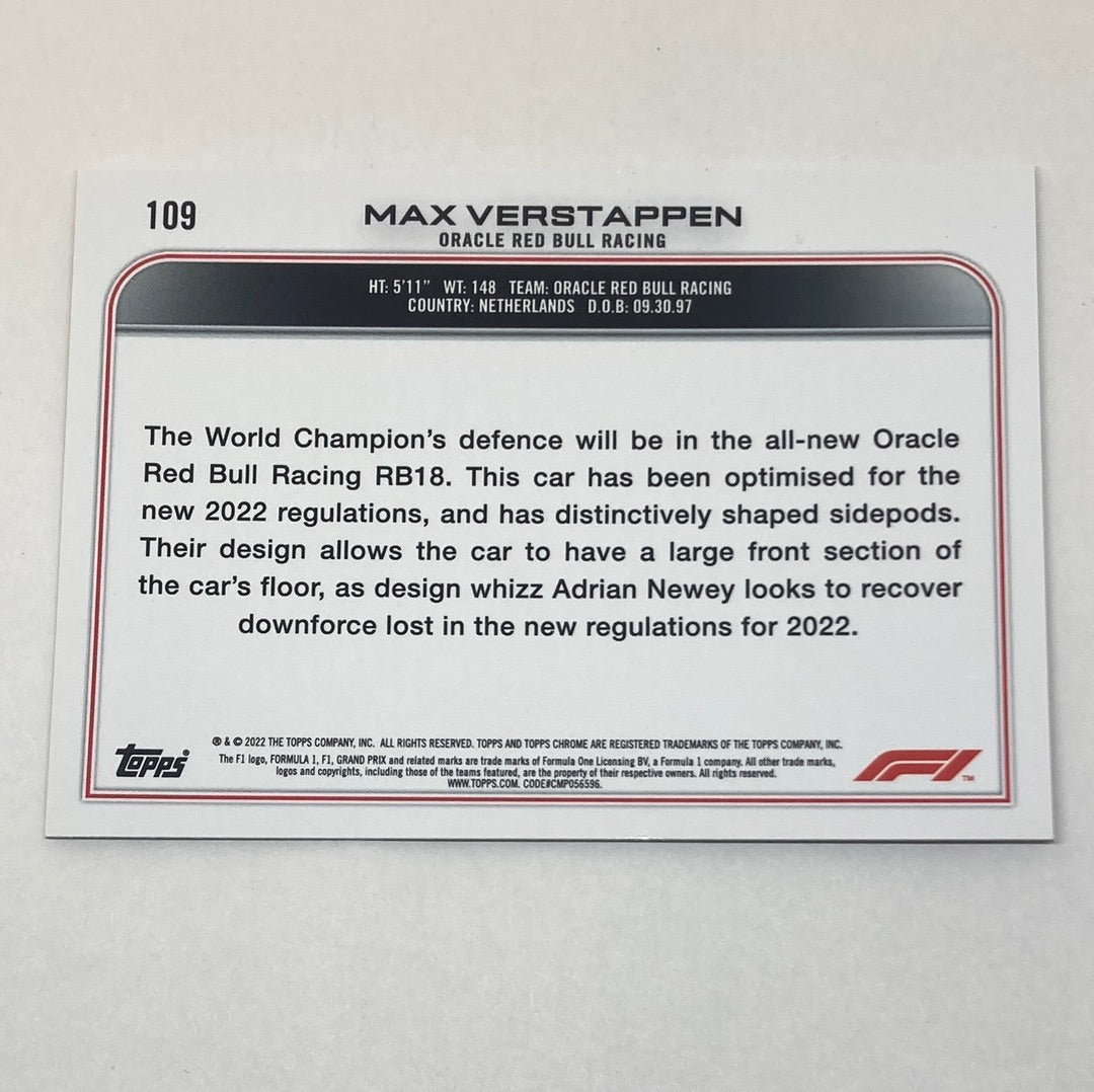 2022 Topps Chrome Max Verstappen #109 F1 Card