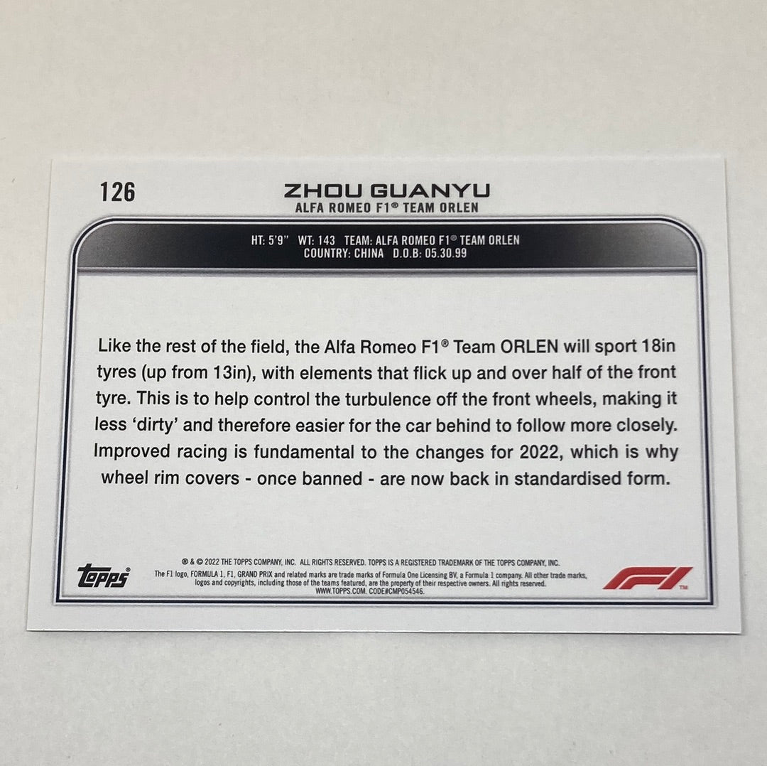 2022 Topps Zhou Guanyu #126 F1 Rookie Card