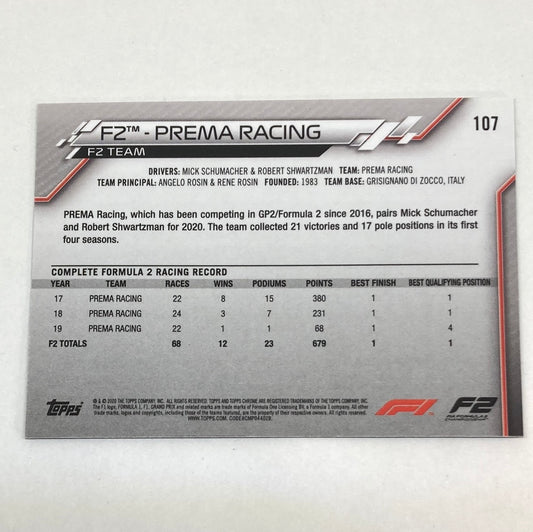 2020 Topps Chrome F2 Prema Racing #107 Base F1 Card - ChronicCards