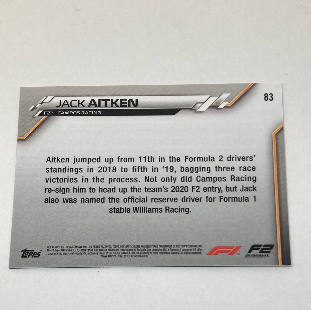 2020 Topps Chrome Jack Aitken #83 Base F1 Card