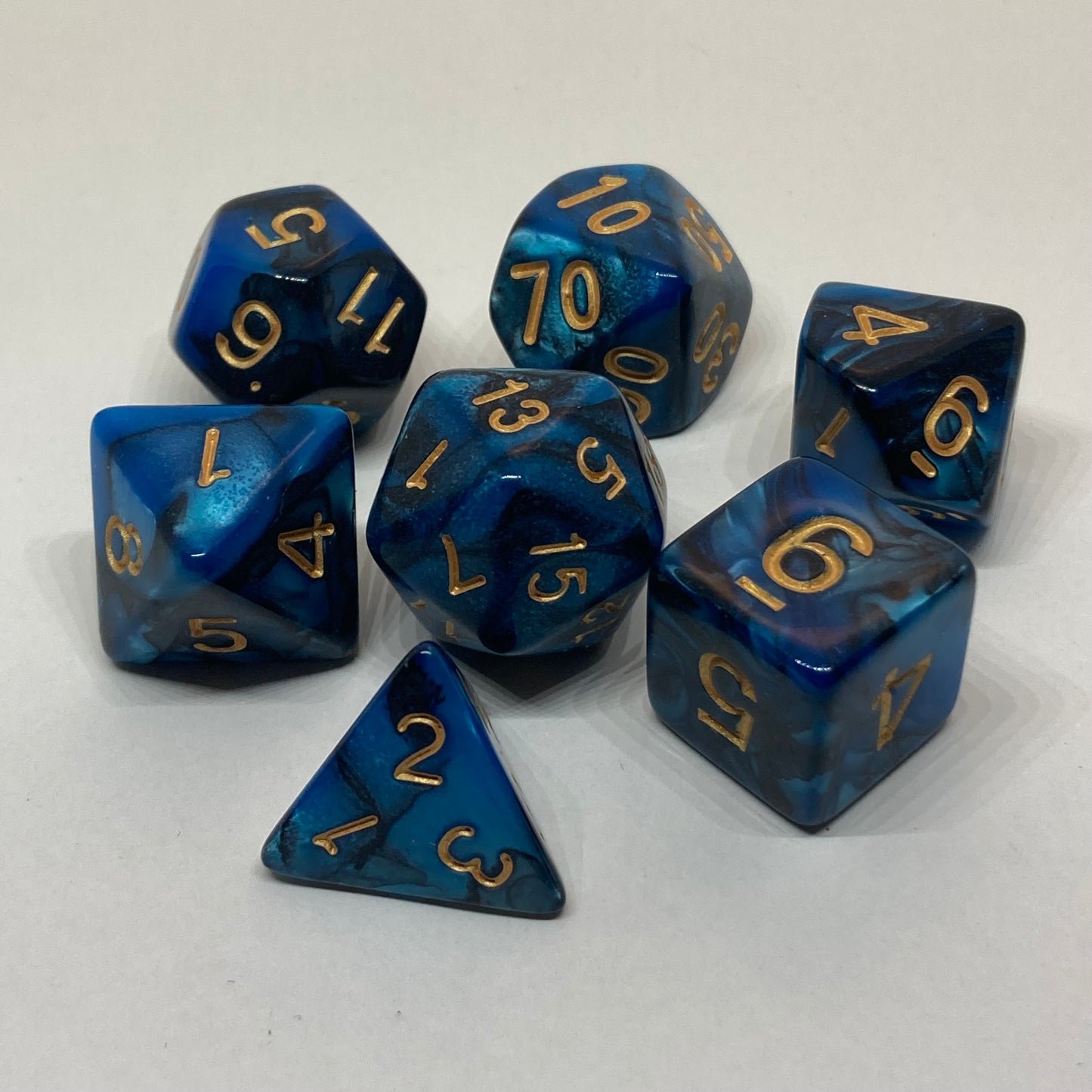 Blue & Black DnD Dice Set - Complete 7-Piece Set