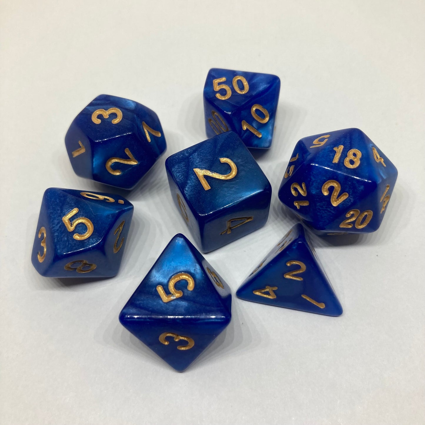 Blue DnD Dice Set - Complete 7-Piece Set