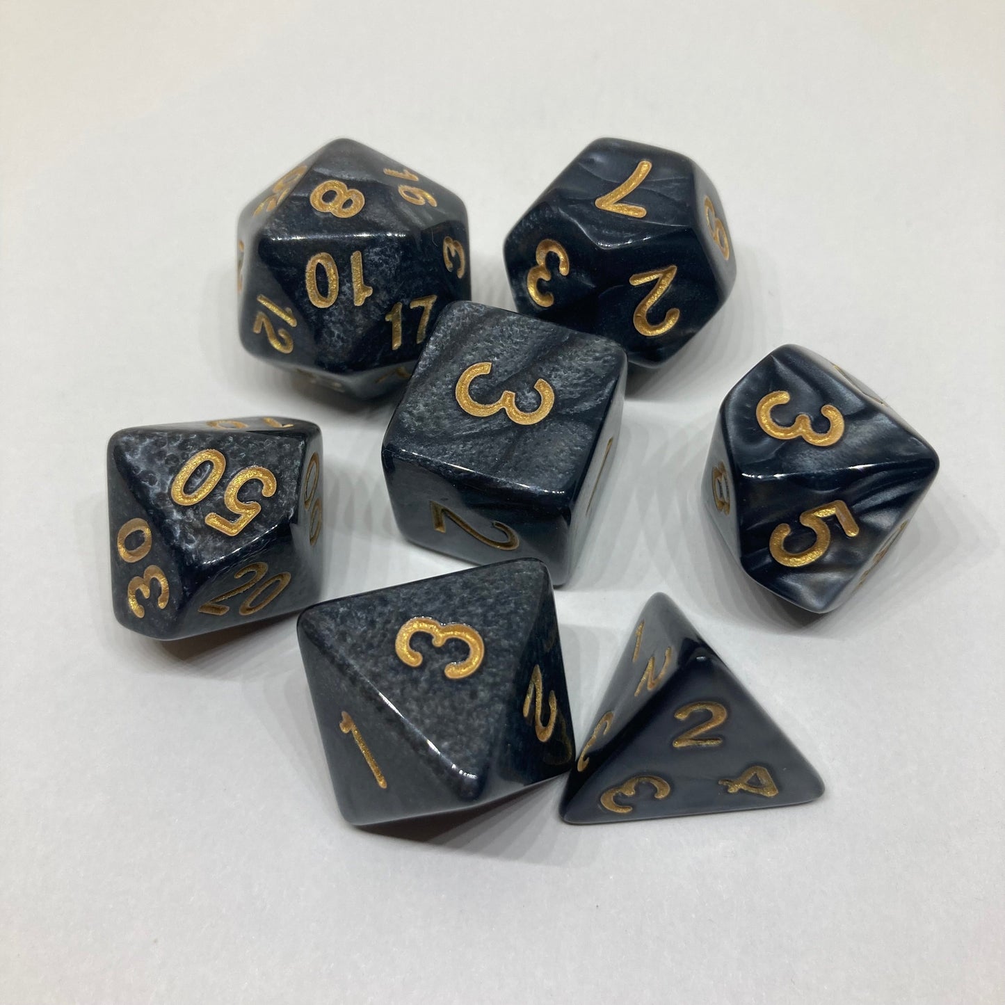 Black DnD Dice Set - Complete 7-Piece Set