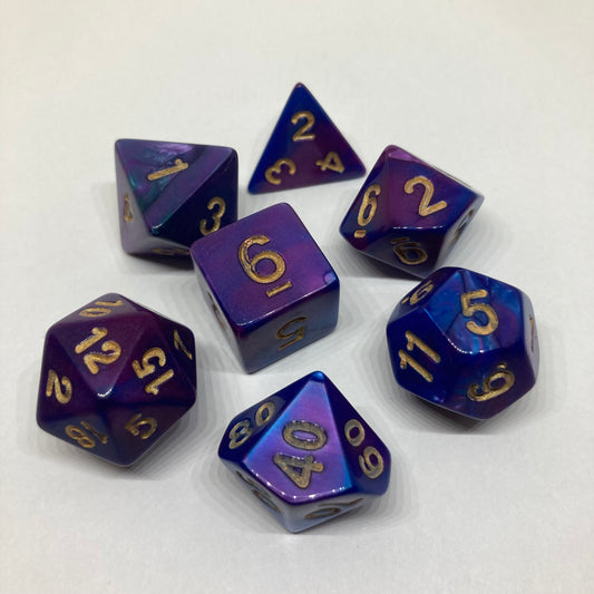 Purple & Blue DnD Dice Set - Complete 7-Piece Set