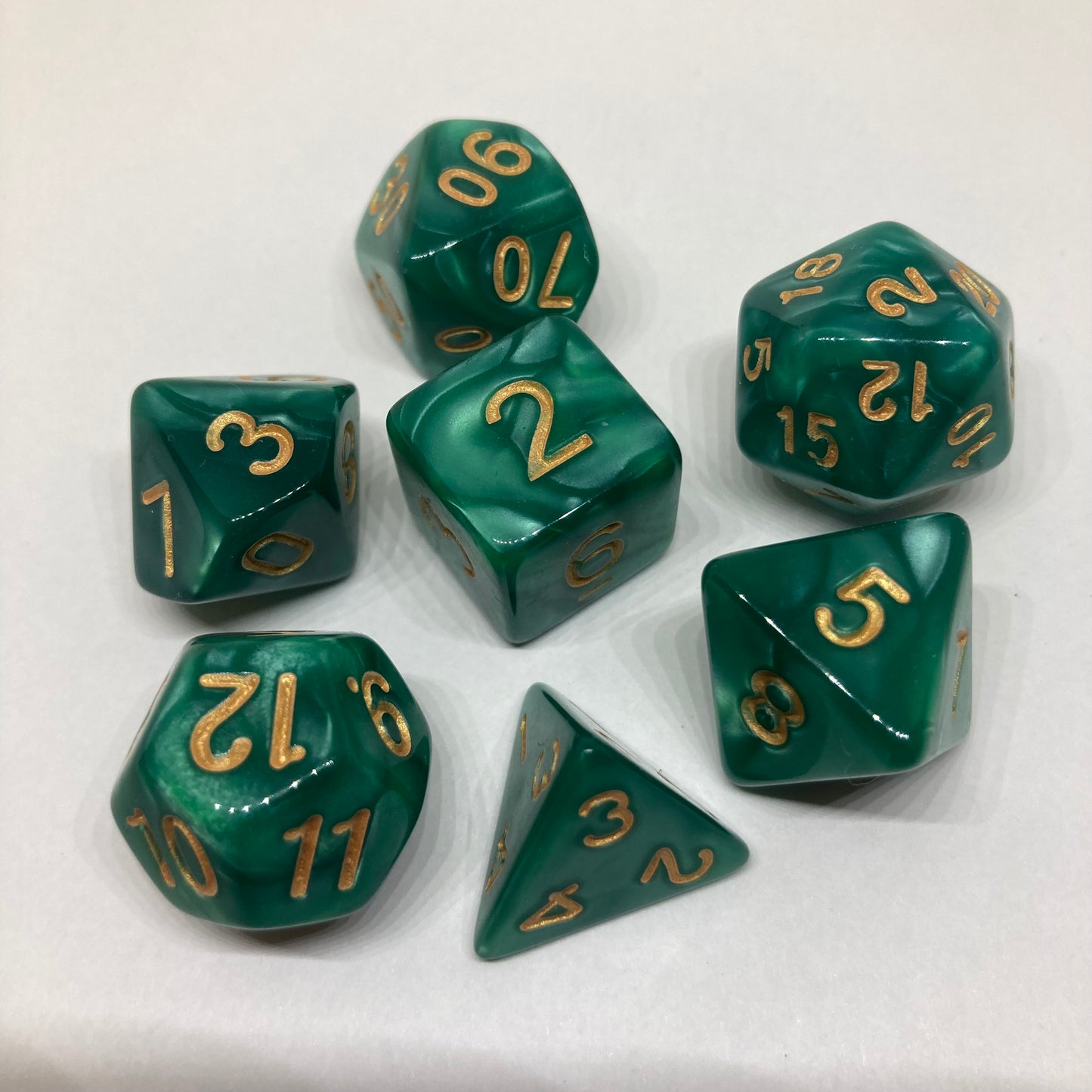 Green DnD Dice Set - Complete 7-Piece Set