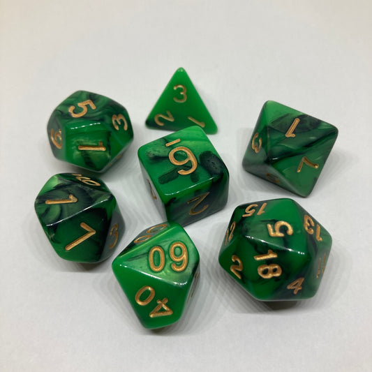 Green & Black DnD Dice Set - Complete 7-Piece Set