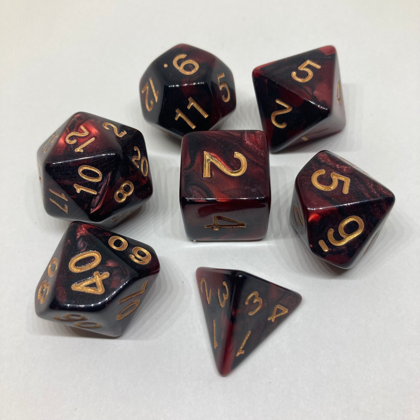 Red & Black D&D Dice Set - Complete 7-Piece Set