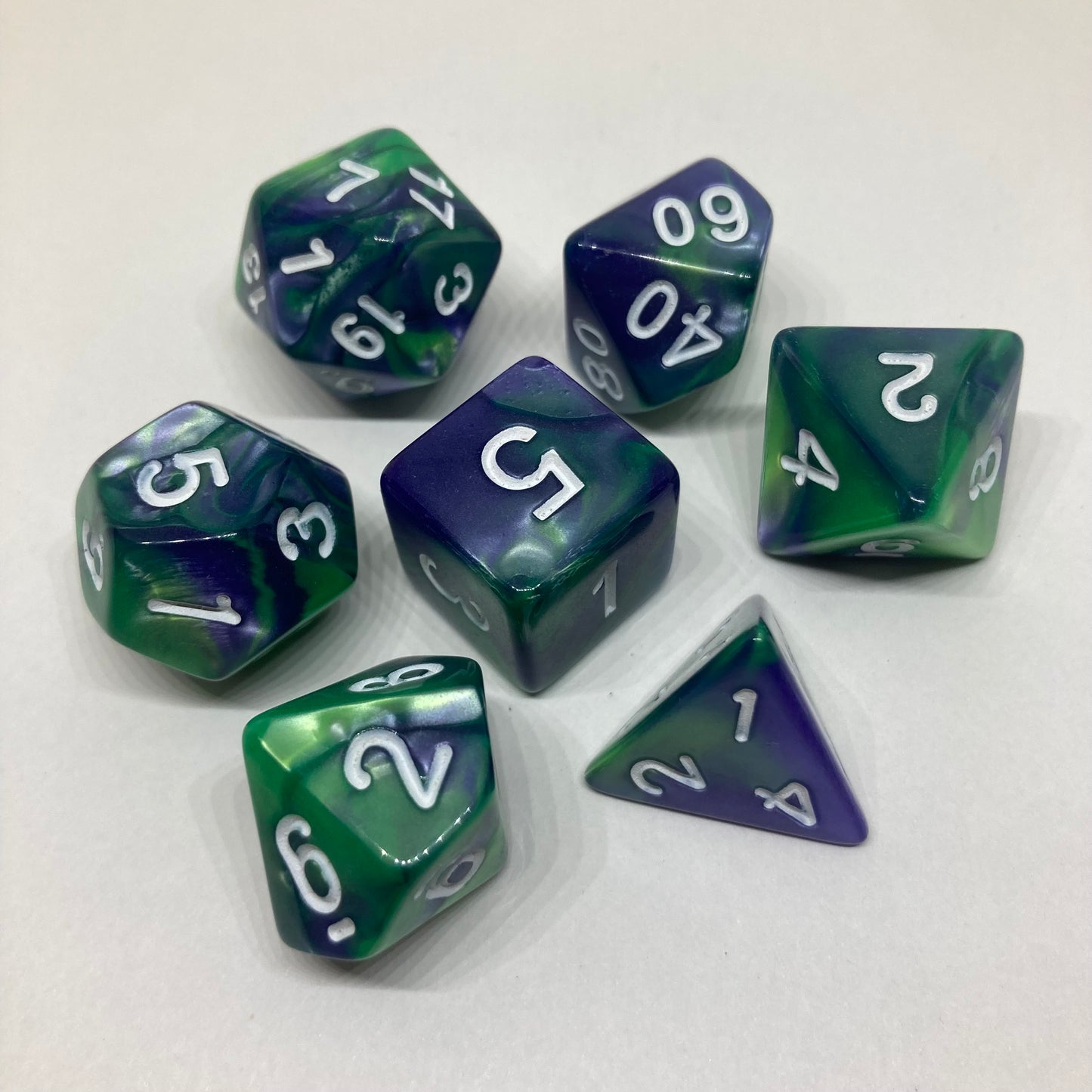 Green & Blue DnD Dice Set - Complete 7-Piece Set