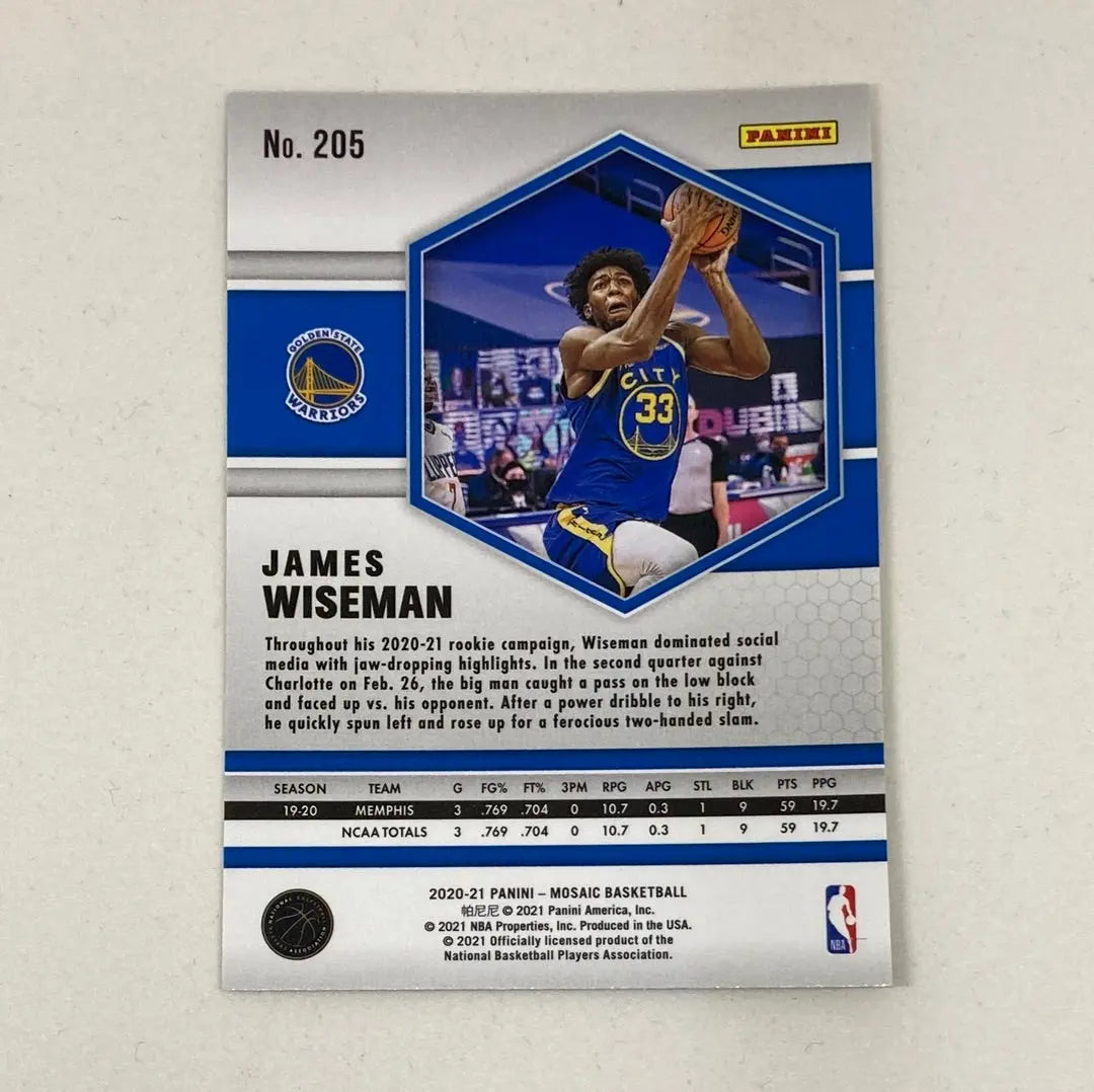 2020-21 Panini Mosaic NBA James Wiseman Rookie Panini