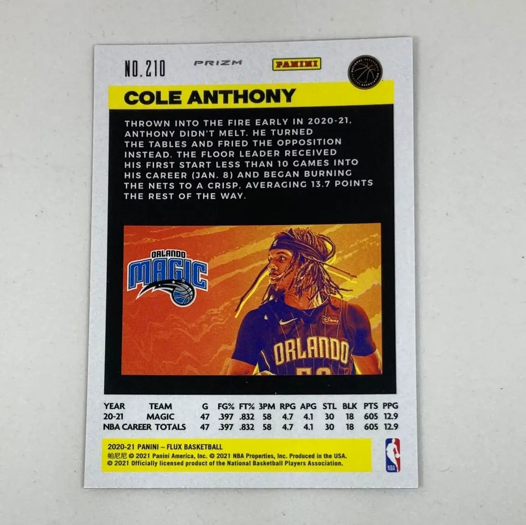 2021 Flux Cole Anthony Rookie Panini